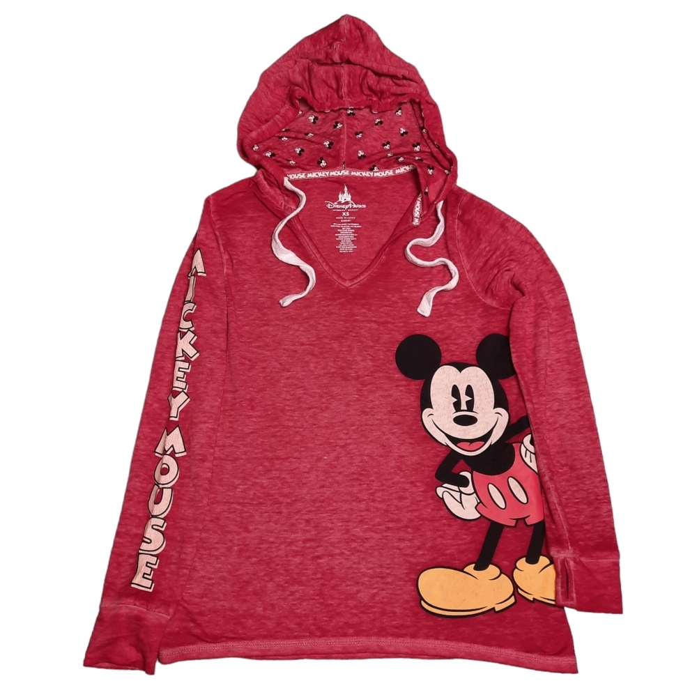 Disney Parks Authentic Original Red Mickey Mouse V-Neck Hoodie SZ XS